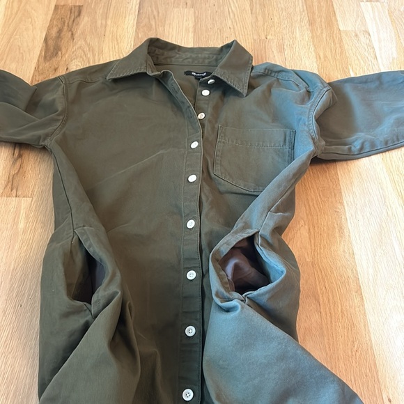 Madewell Mini Shirtdress Longsleeve Button Down with Pockets Green Women Size XS - Picture 8 of 14